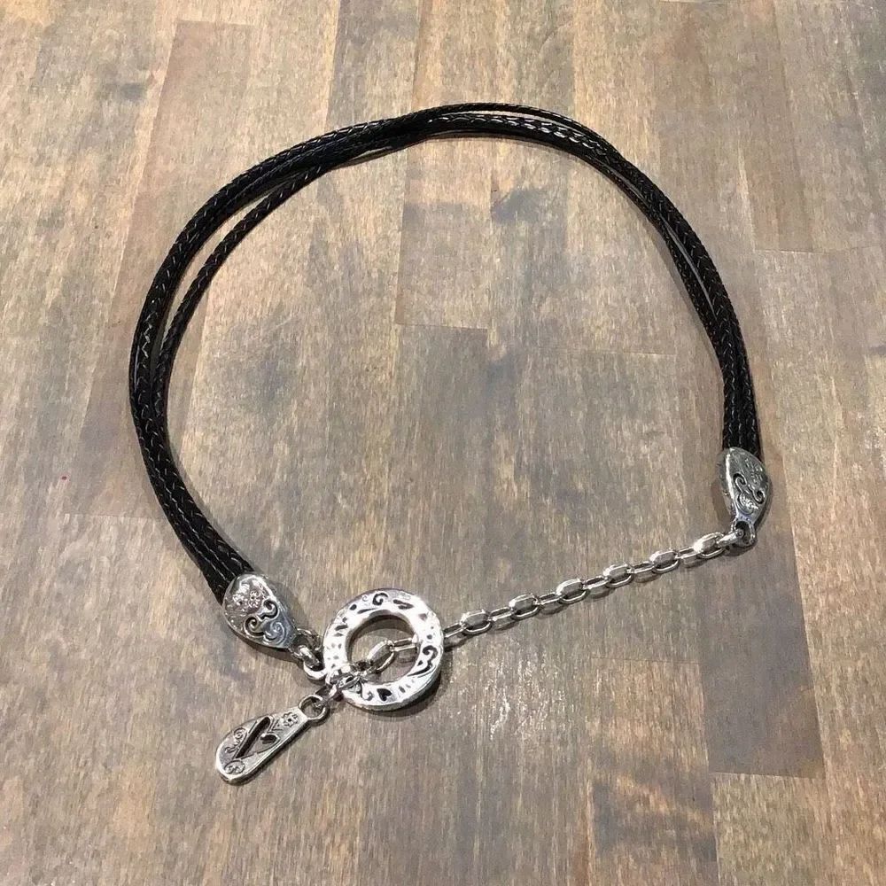 Vintage belt 4 strand, braided black leather With a beautiful book latch and cha